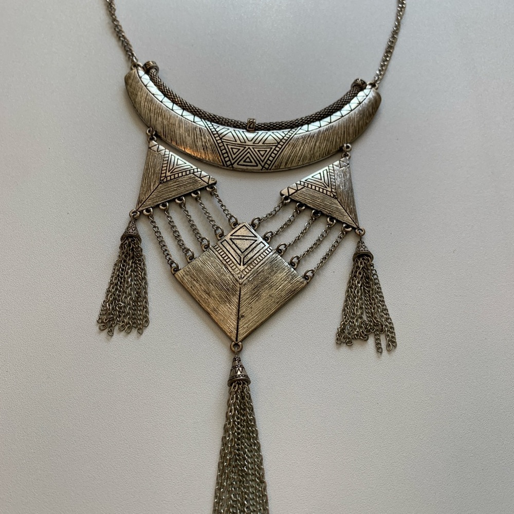 Silver Tone Aztec Princess Statement Necklace - image 4